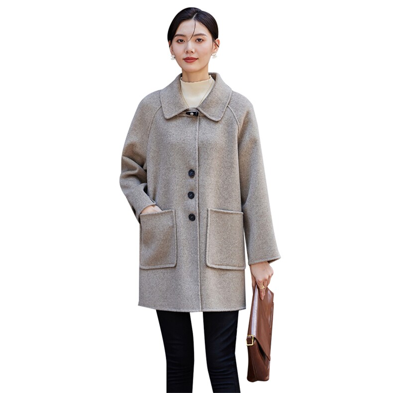 2024秋冬新款韩版宽松显瘦女翻领短装妮子,女装双面呢大衣,怡欣双面呢工厂店