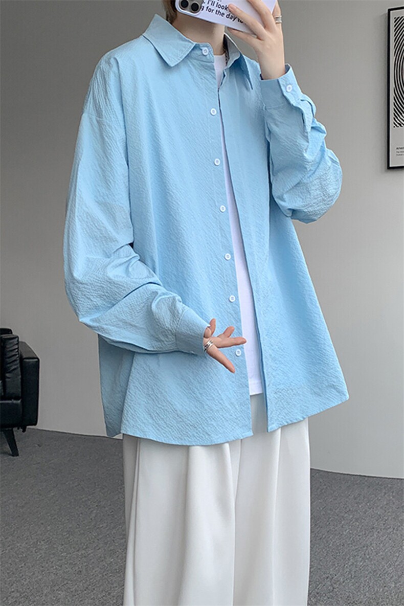 8XL-M泡泡纱盐缩肌理长袖衬衫男夏季冰丝外套防晒衬衣CS29007P40,男装衬衫,电商B312