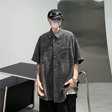 牛仔衬衫男夏季韩版潮流学院风短袖衬衣超火百搭宽松外套1019P55，男装衬衫，星座410-2