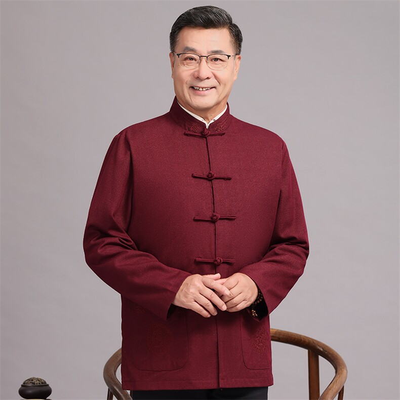 常货春款棉麻中老年风唐装外套男中式复古盘扣爷爷过生日外套,男装民族服装,钱塘723