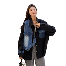 设计感牛仔拼接工装外套女2024秋季新款酷盐系款休闲小个子上衣潮，女装短外套，2C269