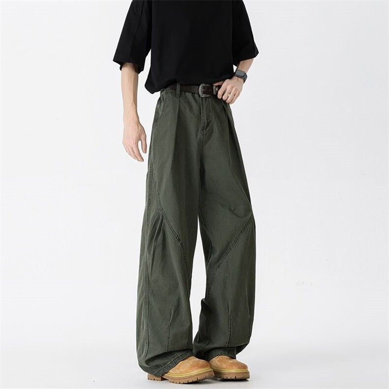 美式褶皱白色弯刀裤子男2026夏季穿搭日系工装XZ201-KZ050p50，男装工装外套，星座201