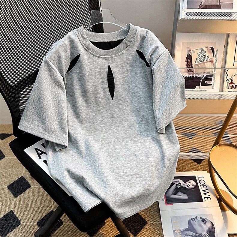 美式圆领短袖男宽松设计感痞帅T恤夏季慵懒风上衣服潮T5860-P38,男装T恤,星座308B-1