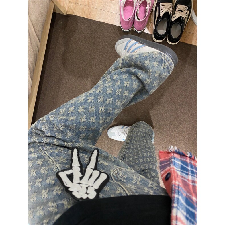 小碎花牛仔裤男款炸街痞帅美式直筒裤KZT63-P45,男装牛仔裤,星座1007（原301D）