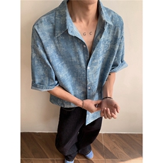 时尚花色牛仔衬衫五分袖牛仔衣KD582-P65，男装衬衫，电商D312-1