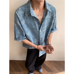 时尚花色牛仔衬衫五分袖牛仔衣KD582-P65图片