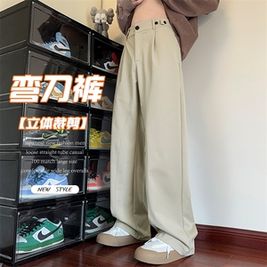 特批P43无差价秋新宽弯刀裤男高级感潮牌大码简约休闲阔腿裤K1614图片