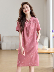 时尚波点印花棉麻连衣裙女2025新款宽松显瘦夏季薄款亚麻休闲裙子图片
