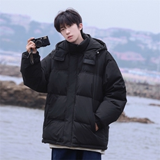 胖胖哥连帽羽绒服男冬季纯色轻薄羽绒衣大码宽松百搭加厚保暖外套，男装羽绒服，电商A102