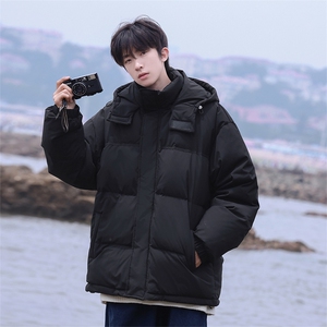 胖胖哥连帽羽绒服男冬季纯色轻薄羽绒衣大码宽松百搭加厚保暖外套图片