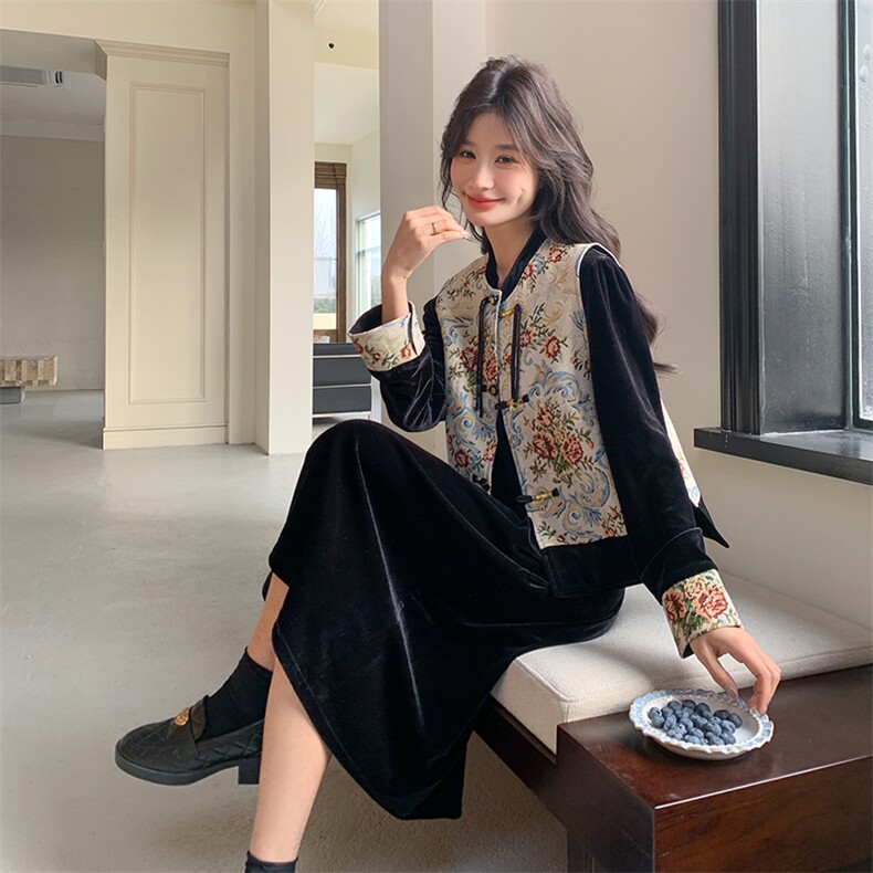 26春季现货风马甲丝绒连衣裙套装2C032316P145K208,女装连衣裙,2C032