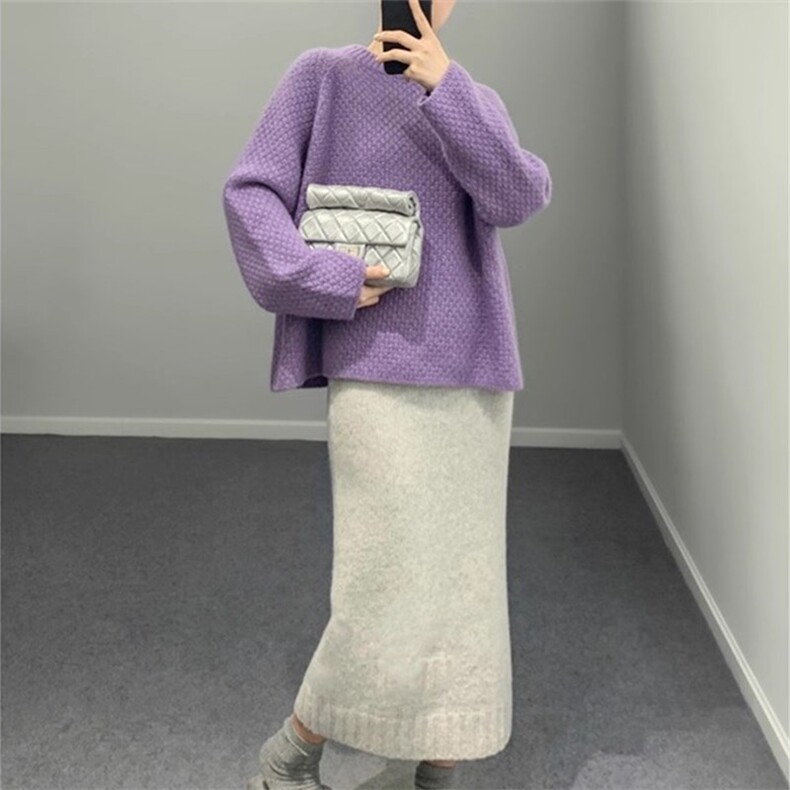 时尚百搭宽松菠萝纹针织衫休闲通勤必备单品,针织衫/毛衣,珍珑羊绒