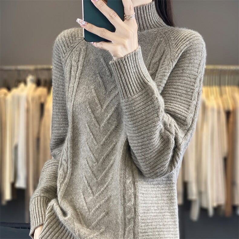 时尚百搭女士高领羊毛衫简约大方保暖舒适，女装羊毛衫，开创羊绒