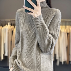 时尚百搭女士高领羊毛衫简约大方保暖舒适，女装羊毛衫，开创羊绒