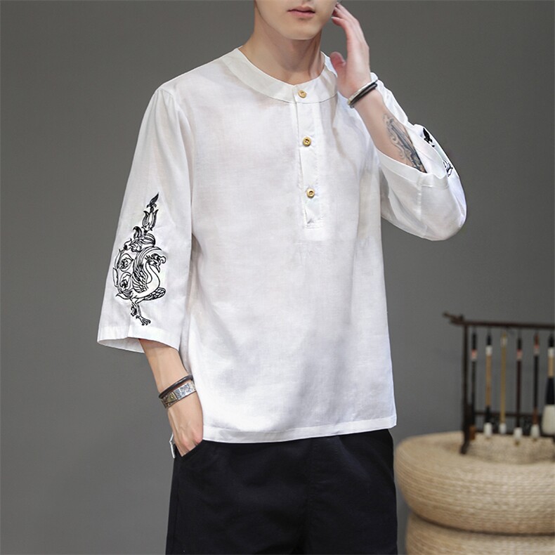 亚麻布夏季中国风汉服衬衫小立领刺绣大码差价QT4029-T2059-P55图片