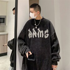 潮嘻哈字母提花情侣港风针织打底衫宽松毛衣圆领重工32434-P88，男装T恤，星座517A-1