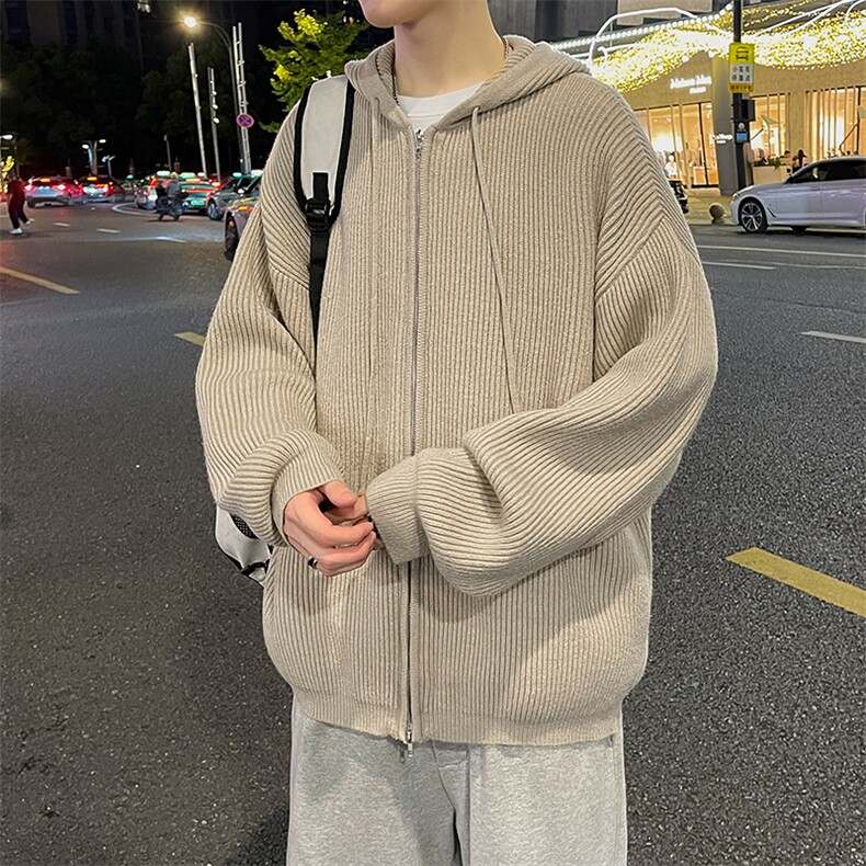 纯色简约毛衣男士秋冬季新款宽松休闲cleanfit针织衫开衫连帽外套,男装针织衫/毛衣,星座410-7