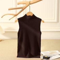 秋冬季35%羊绒简约休闲百搭时尚16针精纺四平无袖半高领背心马甲，女装背心吊带，云暖羊山羊绒