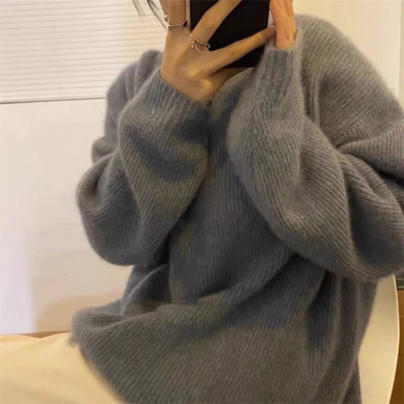 毛衣女洋气针织衫秋冬季宽松纯色简约打底衫,针织衫/毛衣,锦瑟羊绒