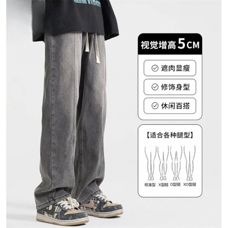 抖音男款黑墙景男生宽松直筒休闲长裤男士潮牌大码裤118-P38图片