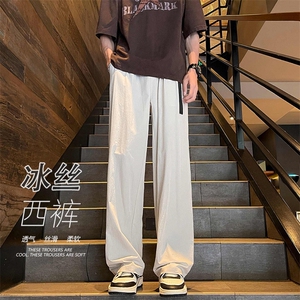 宽松阔腿西裤男夏季潮流百搭美式复古腰带休闲裤-A1045TP45控68图片
