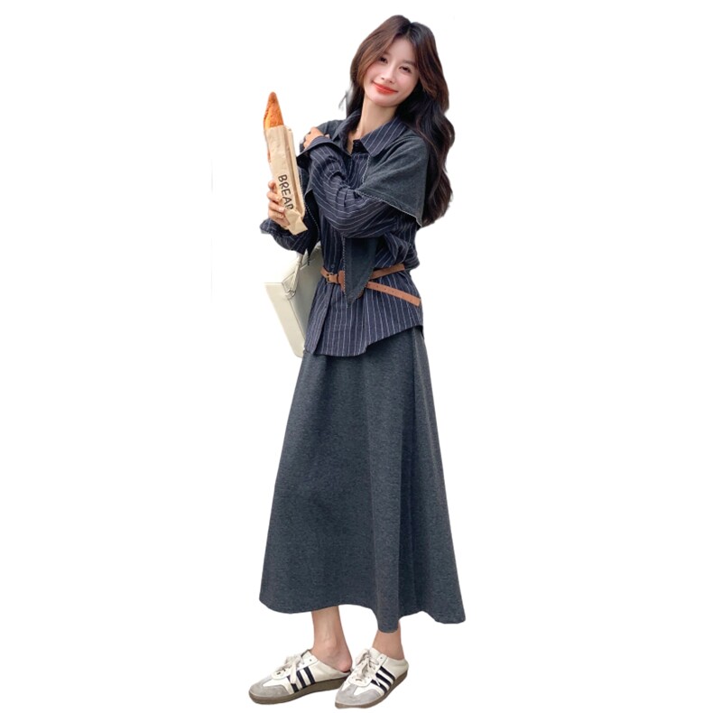 现货/条纹衬衫+披肩+腰带+半身裙套装2C233-5828-P180-K269,女装套装/套裙,2C233