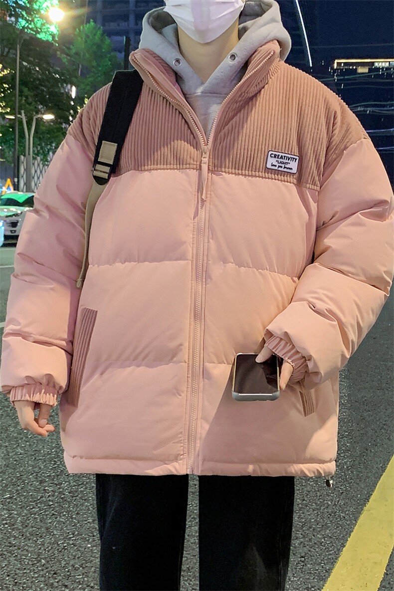 冬季青少年灯芯绒立领拼接外套休闲百搭面包服棉服5302-P78,男装棉衣,电商B306