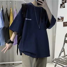 T06情侣中性男女夏圆领短袖宽松半袖T恤衫小字母印花支持定制印花，男装T恤，星座115A(原星座507）