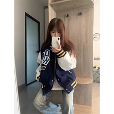 网图有货植绒刺绣字母棒球服男女宽松百搭夹克外套上衣A848-P65，男装夹克，星座1505