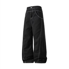 xz116-k16025-P35-图现货黑色拼接弯刀现货牛仔裤，男装牛仔裤，星座116