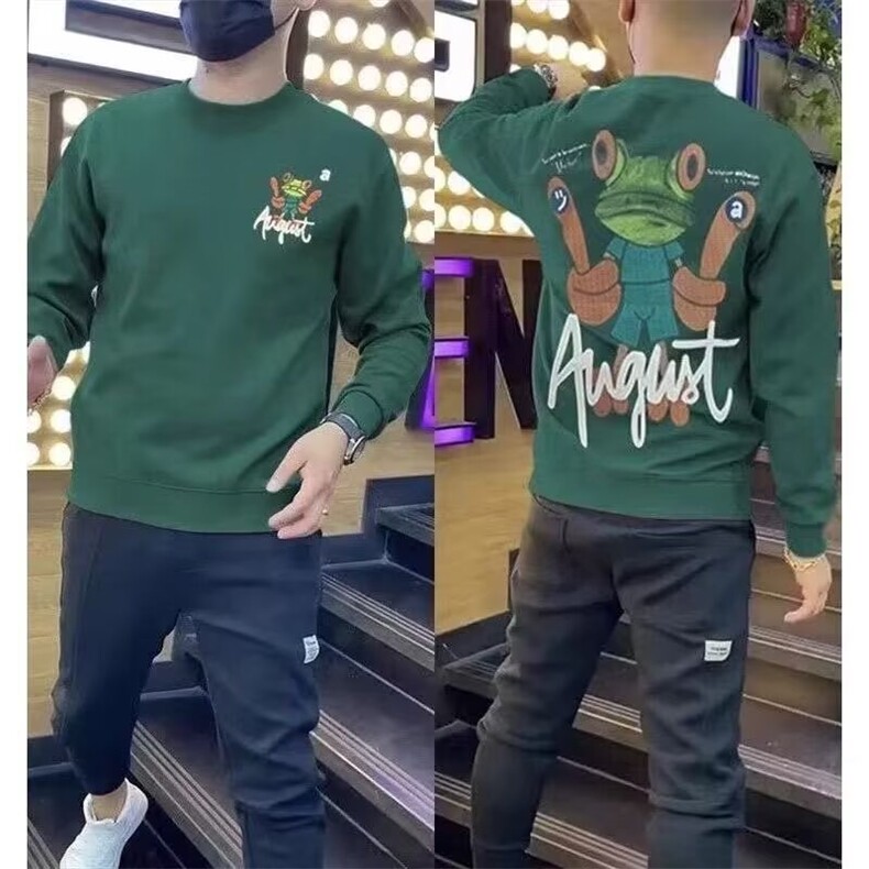 美式潮牌秋冬卡通青蛙卫衣男式休闲圆领高街宽松加绒长袖上衣，男装卫衣，星座506A