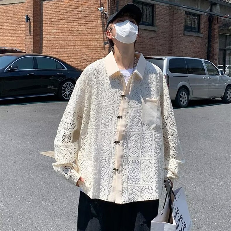 夏季翻领提花镂空工艺长袖薄款衬衣C62p50,男装衬衫,星座1013