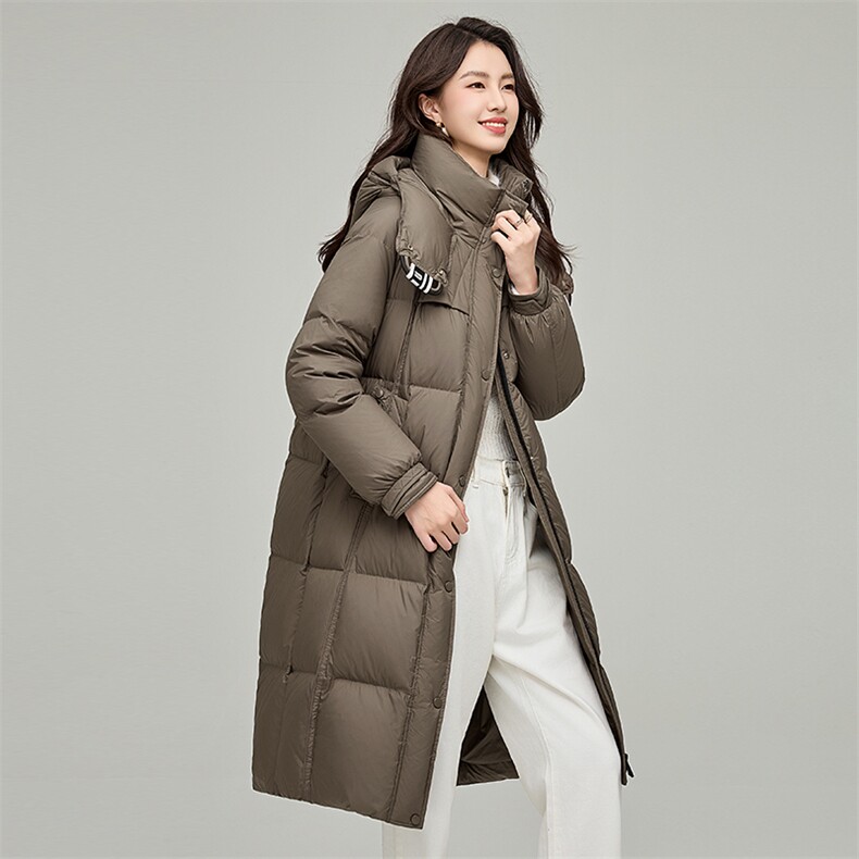 羽绒服女长款2024冬季新款连帽立领东北抗寒保暖外套,女装羽绒服,阿舍尔精品