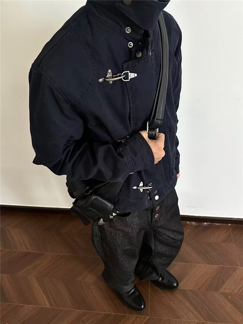 复古水洗工装夹克男宽松新中式盘扣立领风夹克外套LJK77200-P85,男装夹克,星座1008