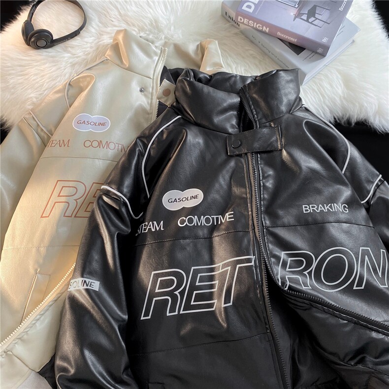 平铺冬装新款pu皮加厚宽松棉衣外套机车服情侣棉服D233-P128女类,男装皮衣,电商A335-1（原A458）