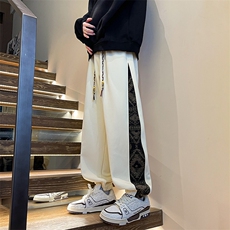 8XL-M民族拼接刺绣束脚卫裤男冬加绒加厚大码运动裤KZ024P45，男装休闲裤，电商B312