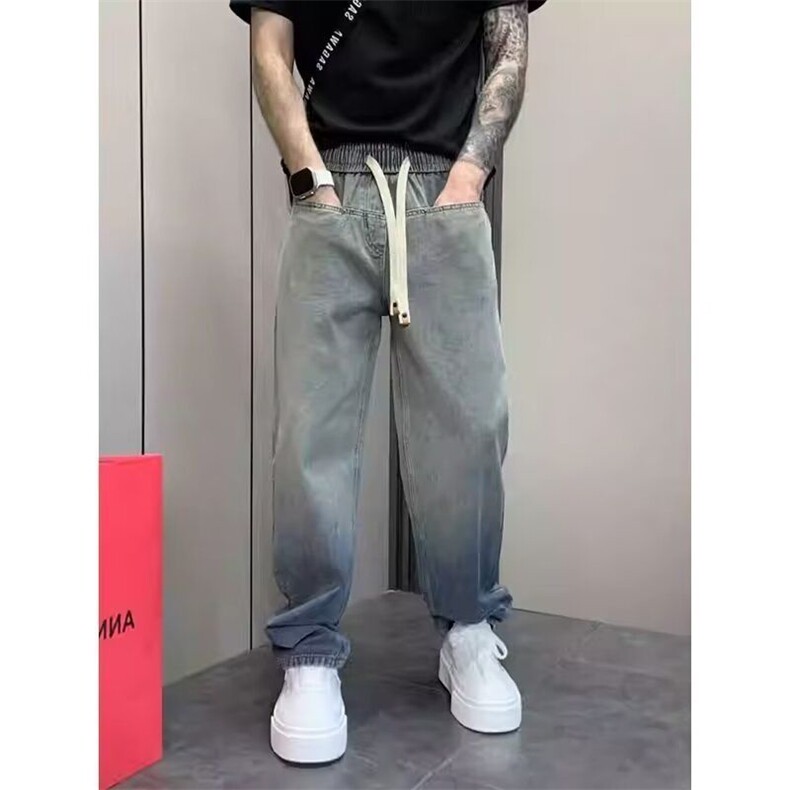1506/QB8290/P57秋季新款男宽松百搭长裤美式渐变复古潮流牛仔裤,男装牛仔裤,星座1506