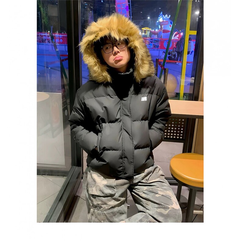 网图有货秋冬白色毛领连帽棉服外套男女宽松保暖棉袄A1136-P92,男装棉衣,星座1505