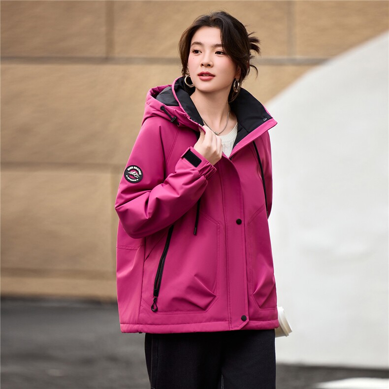 2025年冬季派克服宽松连帽加绒加厚棉服外套冲锋衣,女装派克服,简韵佳