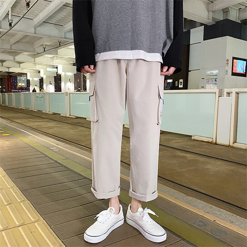 加绒百搭宽松2021港风九分裤运动休闲工装裤5106-P30加绒批35,男装休闲裤,星座718-1
