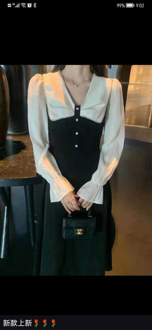 珍珠大领子连衣裙，女装连衣裙，时尚秀衣阁