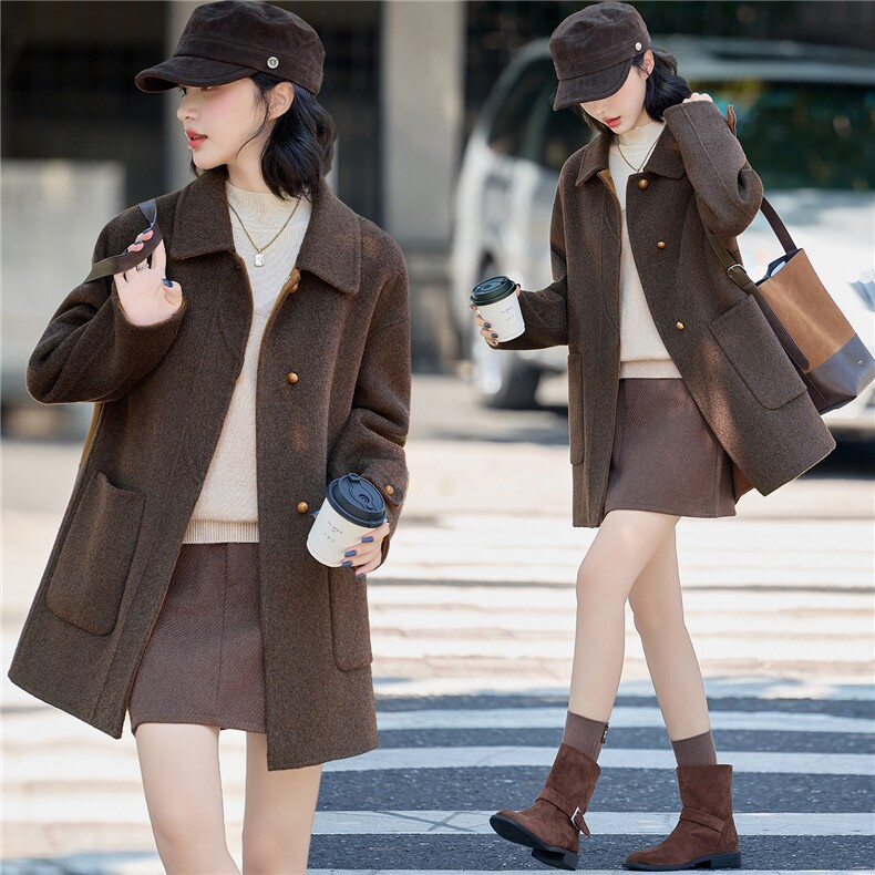 2025年冬季新款时尚圆领双面绵羊毛外套女，女装双面呢大衣，沁沁公主