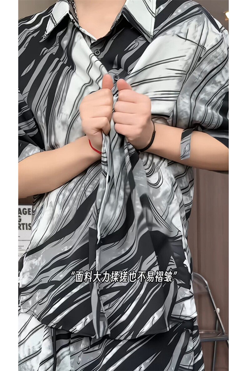 冰丝水墨短裤男短袖衬衫男套装男M-5XL大码TZ78713P50控98模特图,男装牛仔裤,星座226-1