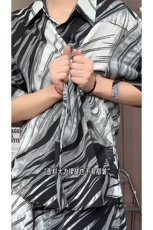 冰丝水墨短裤男短袖衬衫男套装男M-5XL大码TZ78713P50控98模特图，男装牛仔裤，星座226-1