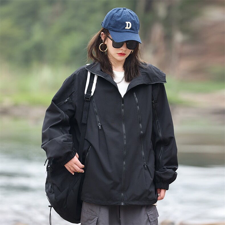 春季新款潮机能风拉件连帽冲锋衣外套宽松百搭夹克CYJK9126-P80,男装夹克,电商A128