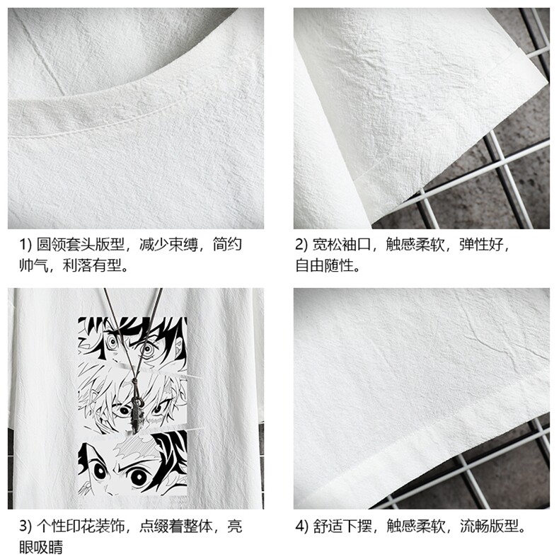 YT26176-P30亚麻短袖t恤男大码五分袖男宽松七分袖网格挂拍,男装T恤,电商A040A