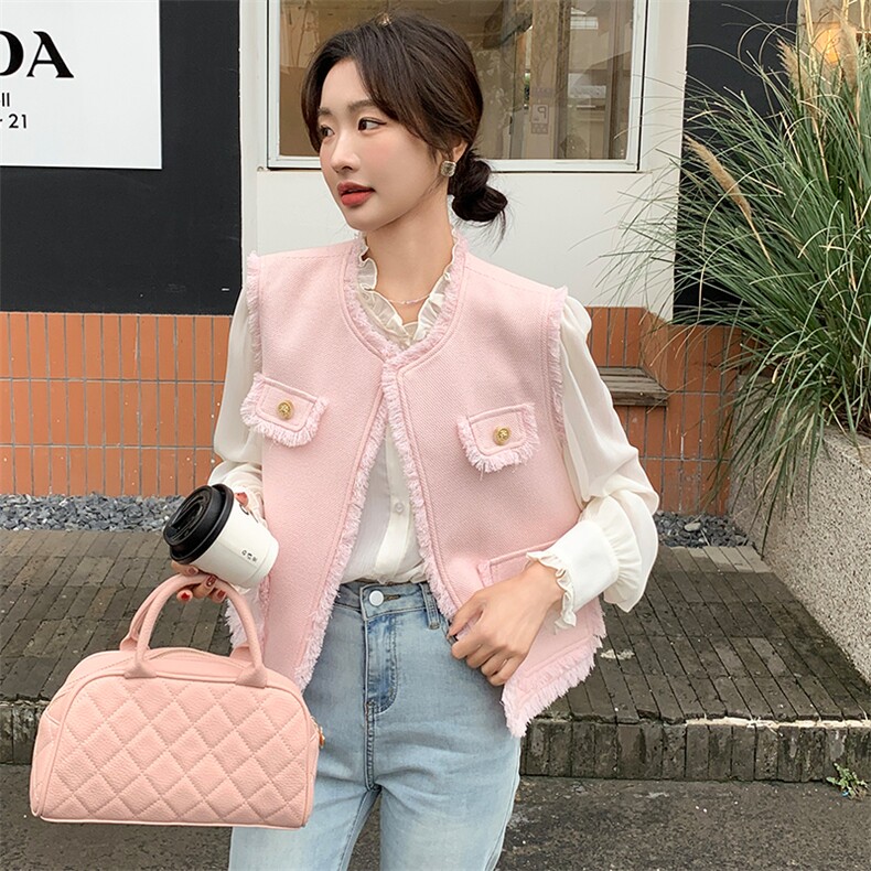 法式小香风流苏马甲连衣裙两件套女春秋新款轻熟风白色气质长裙子,女装套装/套裙,纯色衣恋