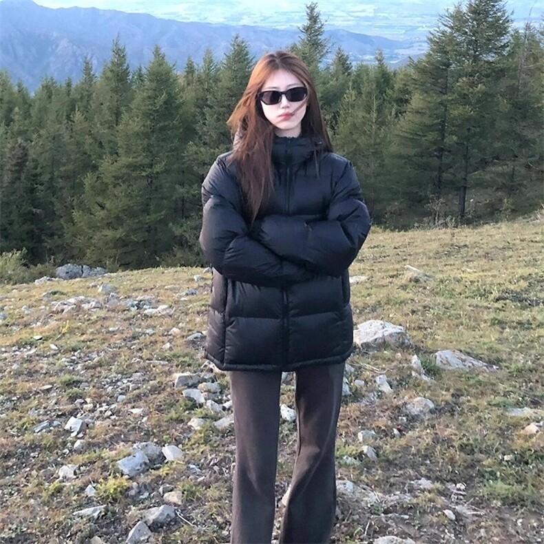 黑色羽绒棉服女2025冬季加厚宽松连帽短款高级感保暖加厚面包服潮,男装棉衣,星座1210-1