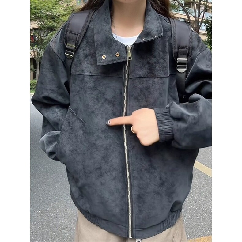 扎染短款立领pu皮夹克男秋季cleanfit美式潮牌正肩机车服外套HT25,男装夹克,星座516A