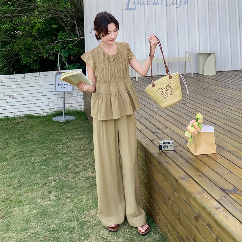 现货：夏装新款小香减龄小飞袖上衣＋阔腿裤2C135-5085P135K198图片